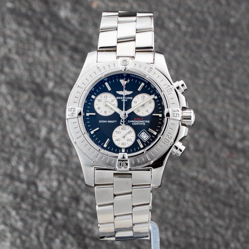 Pre-Owned Breitling Mens Colt Black Dial Silver Bracelet Watch A7338011