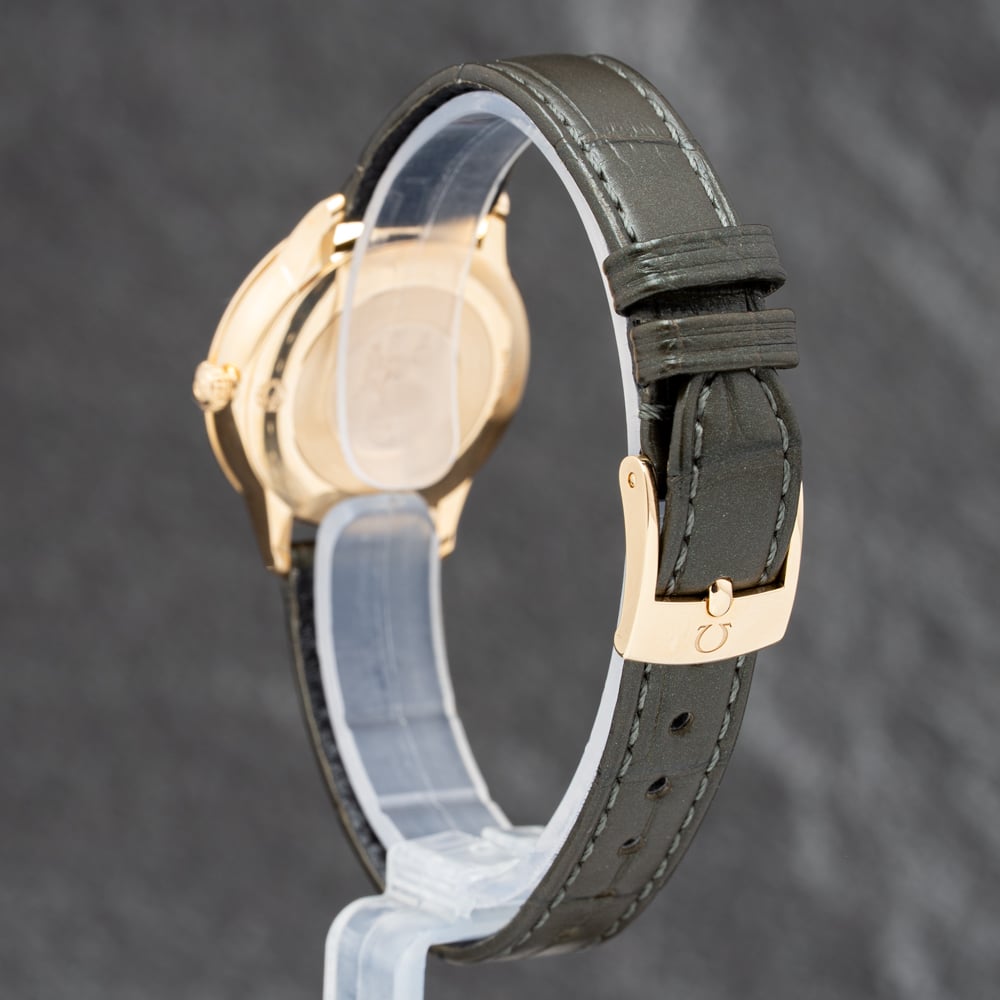 Pre-Owned OMEGA Ladies De Ville Prestige 18ct Gold Green Leather Strap Watch 434.58.28.60.55.002