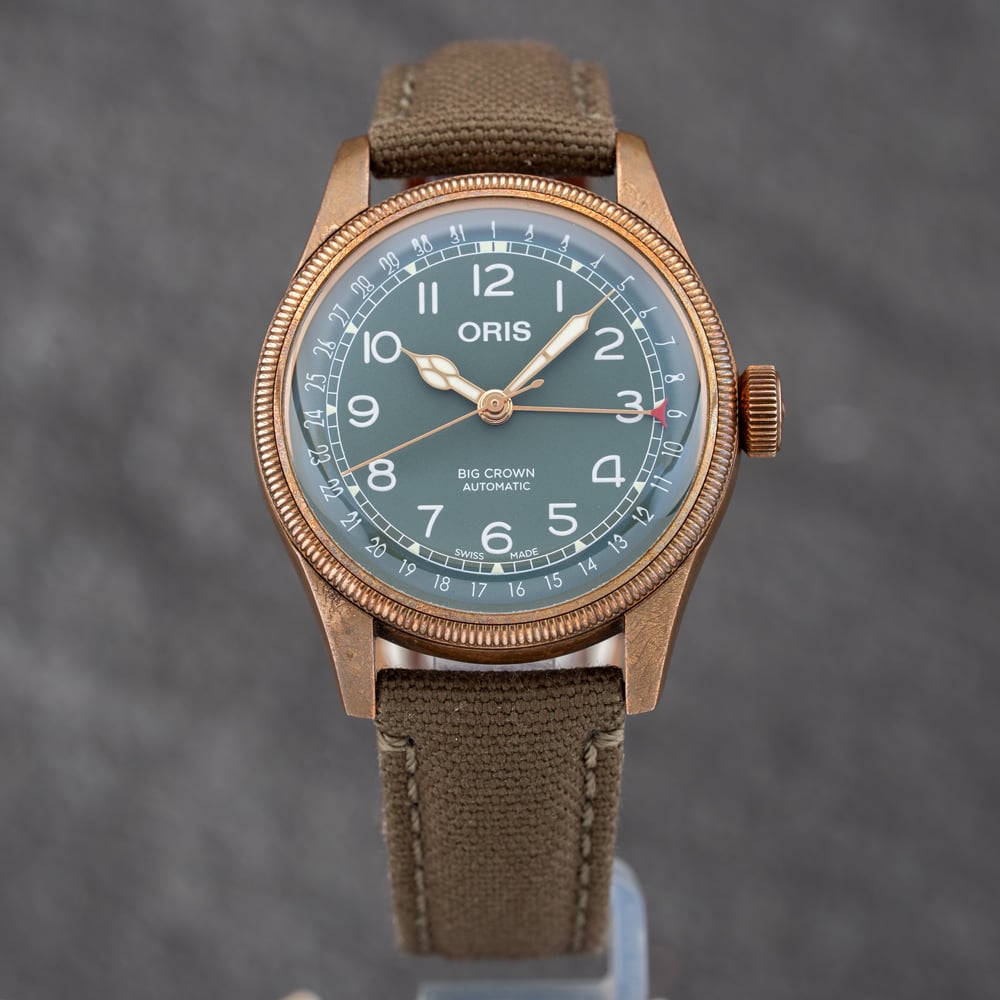 Pre-Owned Oris Mens Big Crown Pointer Date 80th Anniversary Edition Brown Leather Strap Watch 01 754 7741 3167-07 5 20 58BR