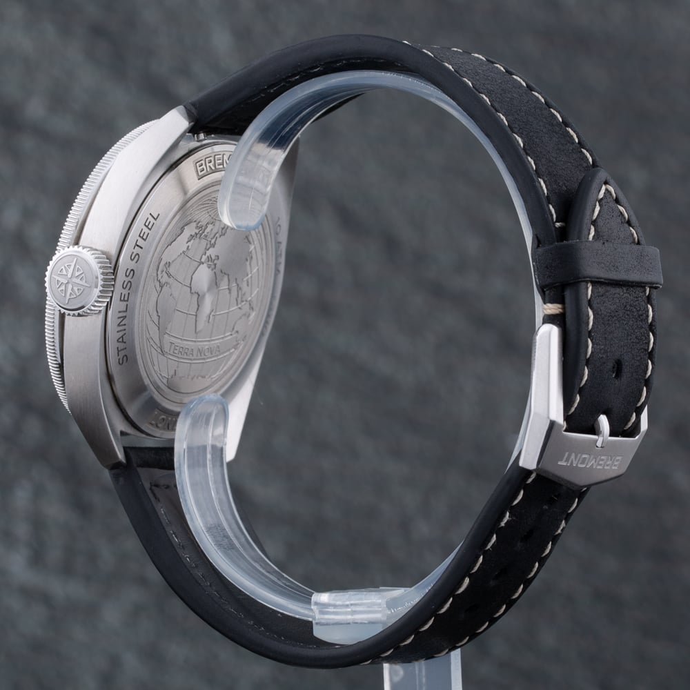 Pre-Owned Bremont Mens Terra Nova Turning Bezel Power Reserve Black Leather Strap Watch TN40-PWR-SS-BK-L-S