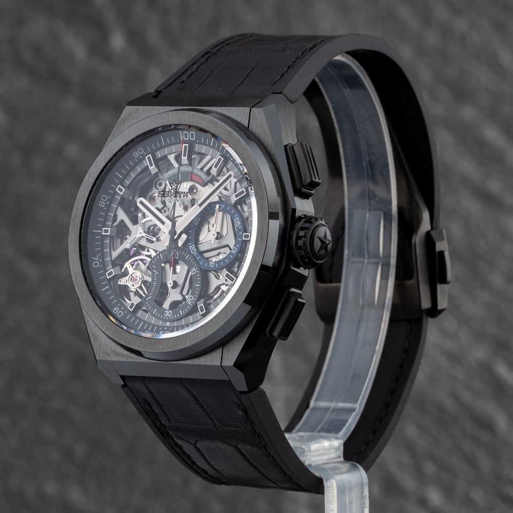 Pre-Owned ZENITH Mens Defy El Primero Skeleton Dial Black Leather Strap Watch 49.9000.9004/78.R582