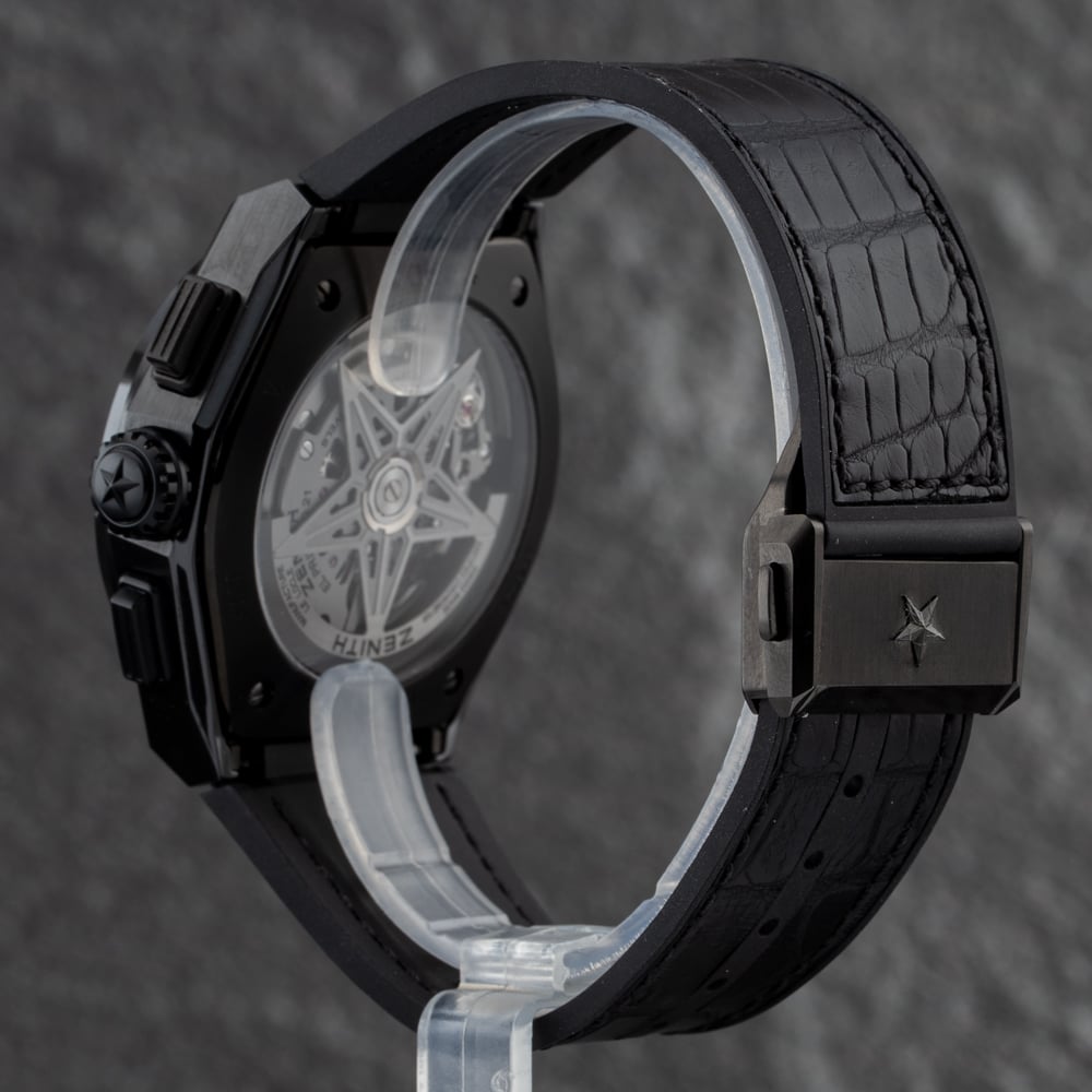 Pre-Owned ZENITH Mens Defy El Primero Skeleton Dial Black Leather Strap Watch 49.9000.9004/78.R582