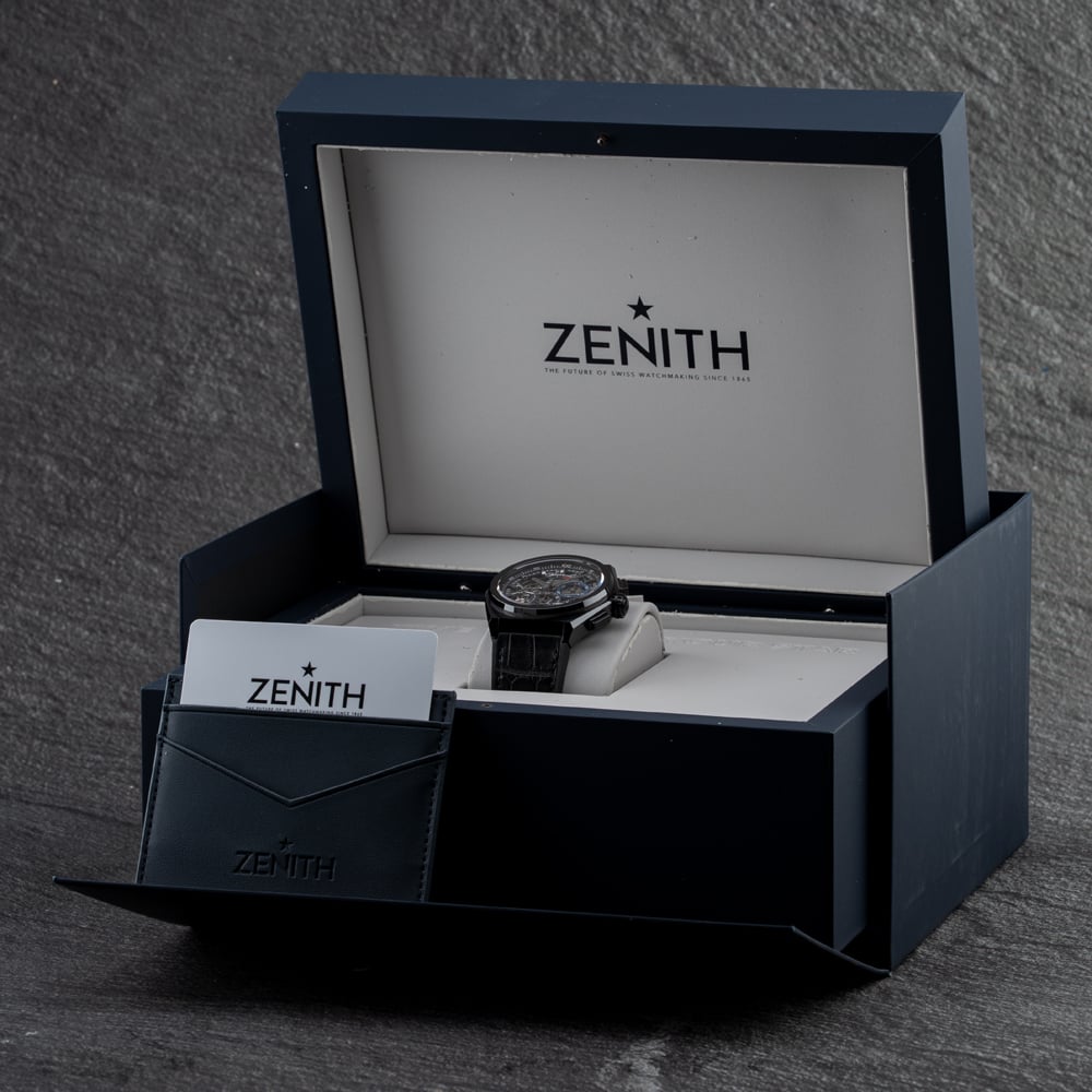 Pre-Owned ZENITH Mens Defy El Primero Skeleton Dial Black Leather Strap Watch 49.9000.9004/78.R582