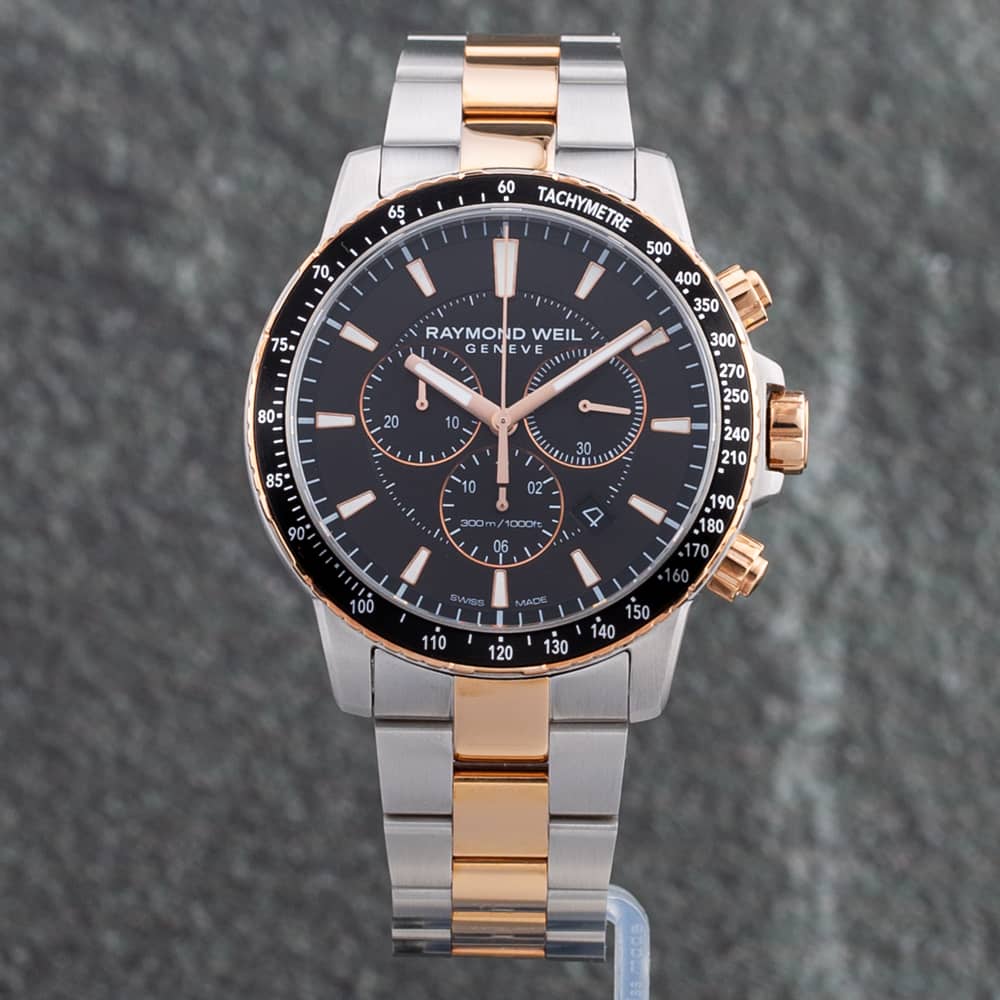 Pre-Owned Raymond Weil Mens Tango Black Dial Two Colour Bracelet Watch 8570