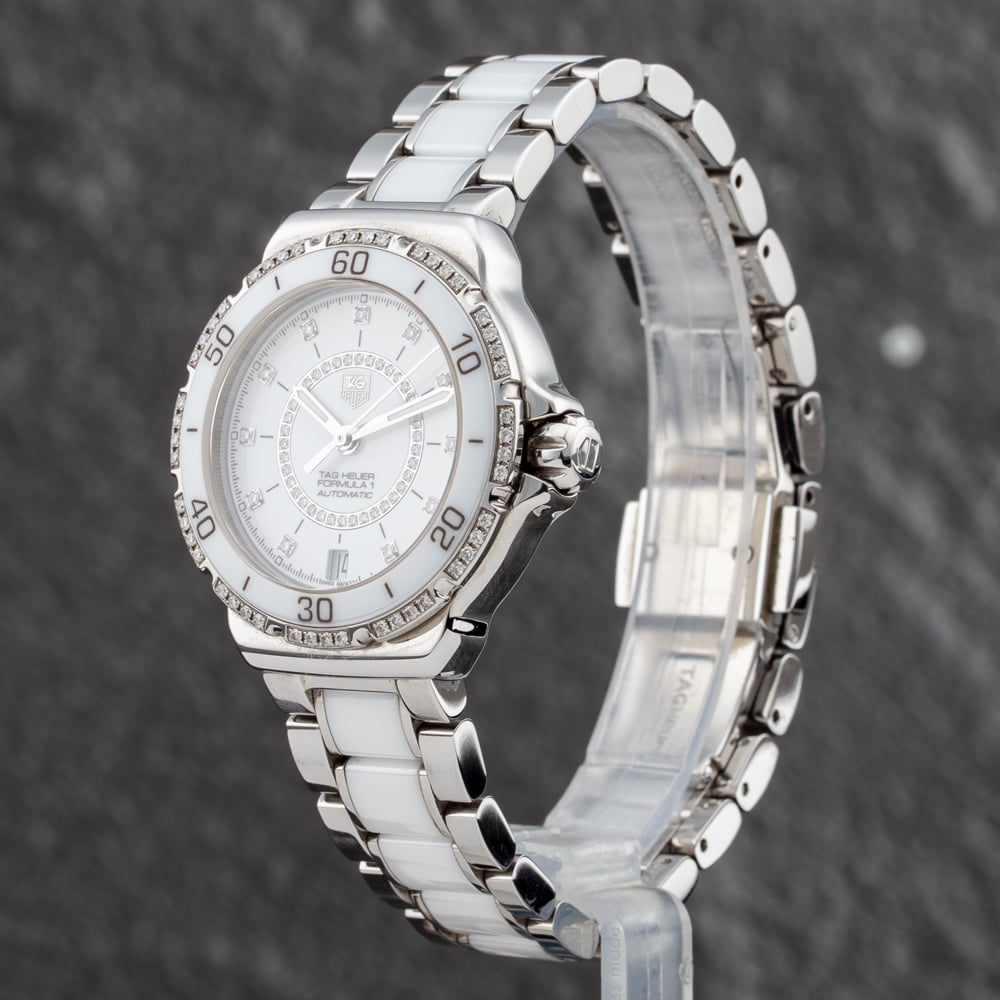 Pre-Owned TAG Heuer Ladies Formula 1 White Dial Silver Bracelet Watch WAU2213