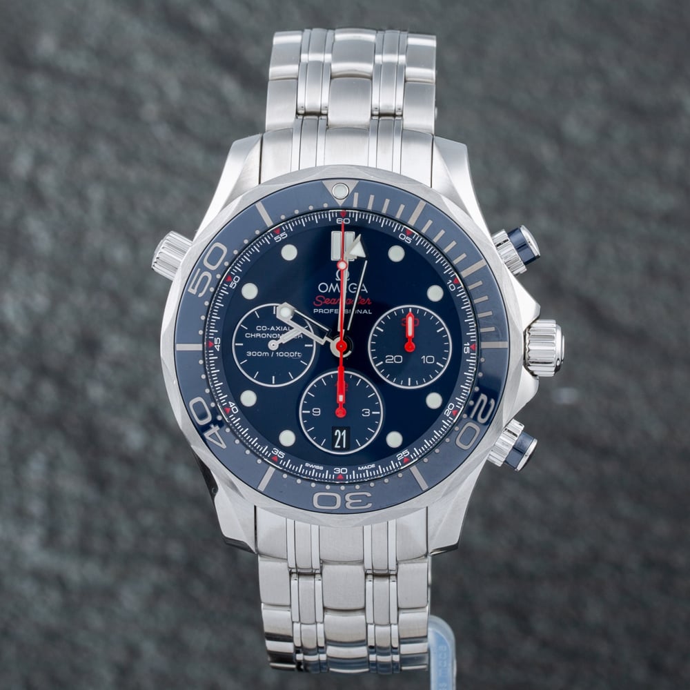 Pre-Owned OMEGA Mens Seamaster Diver Chronograph Blue Dial Bracelet Watch 212.30.44.50.03.001
