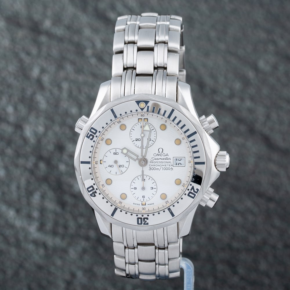 Pre-Owned OMEGA Mens Seamaster Chronograph White Dial Bracelet Watch 2598.20.00