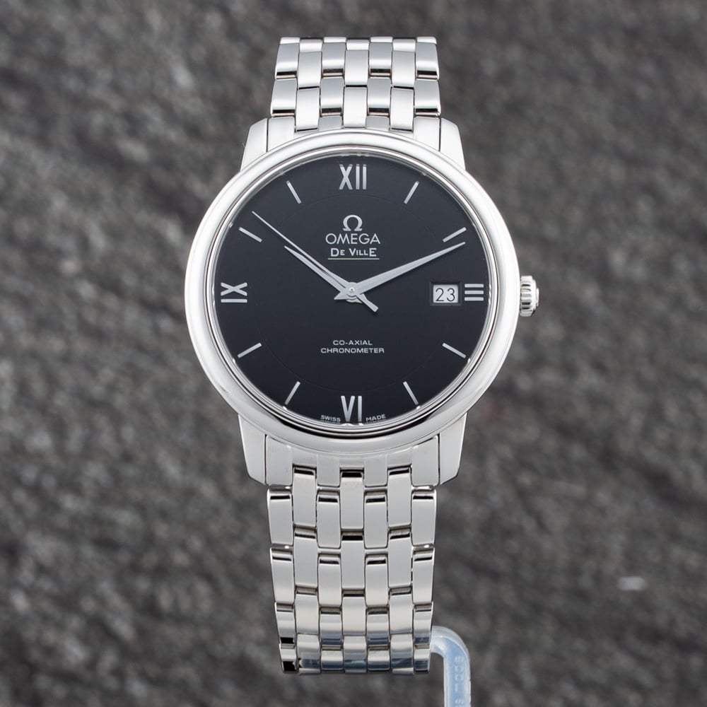 Pre-Owned OMEGA Mens De Ville Black Dial Silver Bracelet Watch 42410372001001