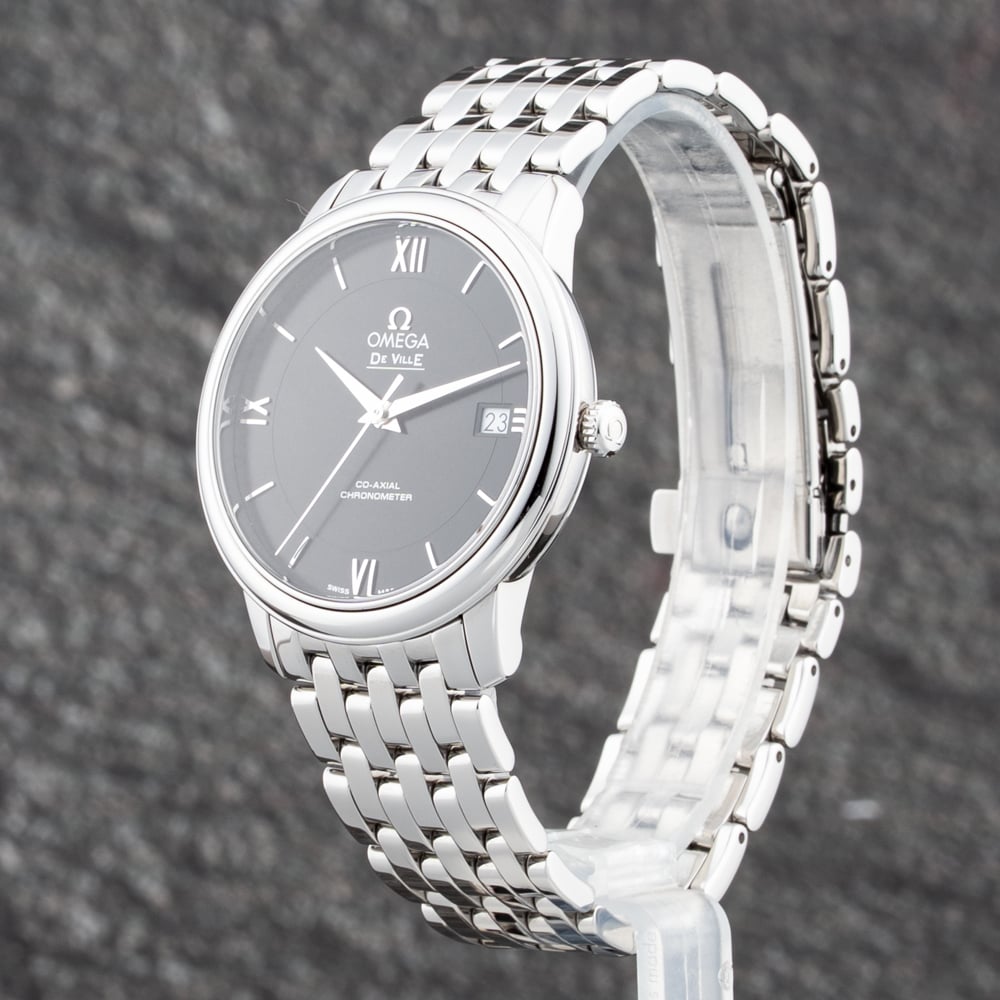 Pre-Owned OMEGA Mens De Ville Black Dial Silver Bracelet Watch 42410372001001