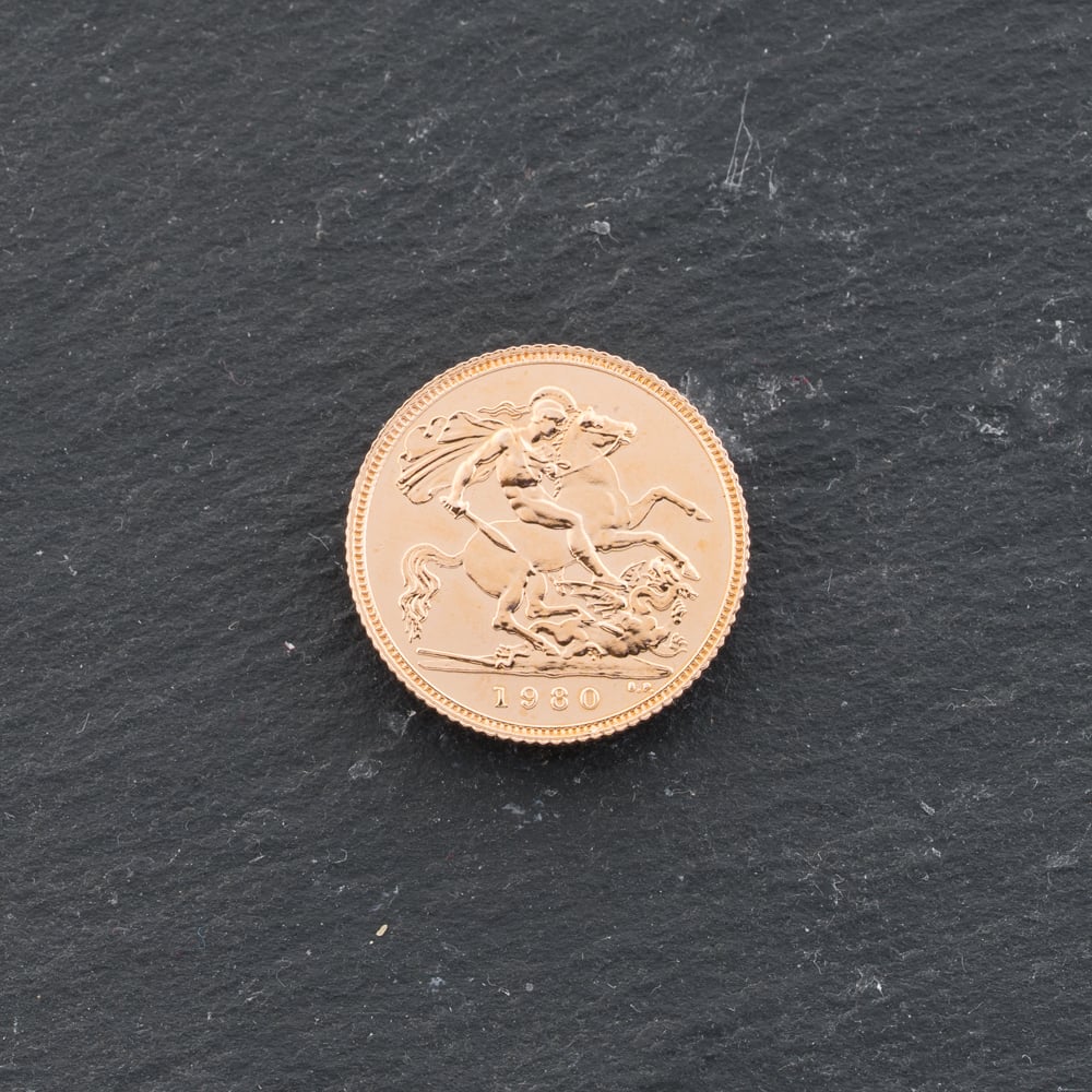Pre-Owned 22ct Yellow Gold 1980 Queen Elizabeth II Half Sovereign Coin 47011162