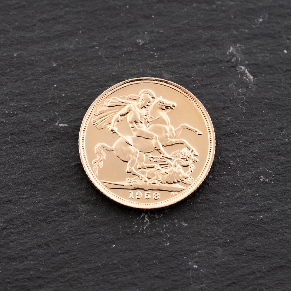 Pre-Owned 22ct Yellow Gold 1958 Queen Elizabeth II Full Sovereign Coin 47021272