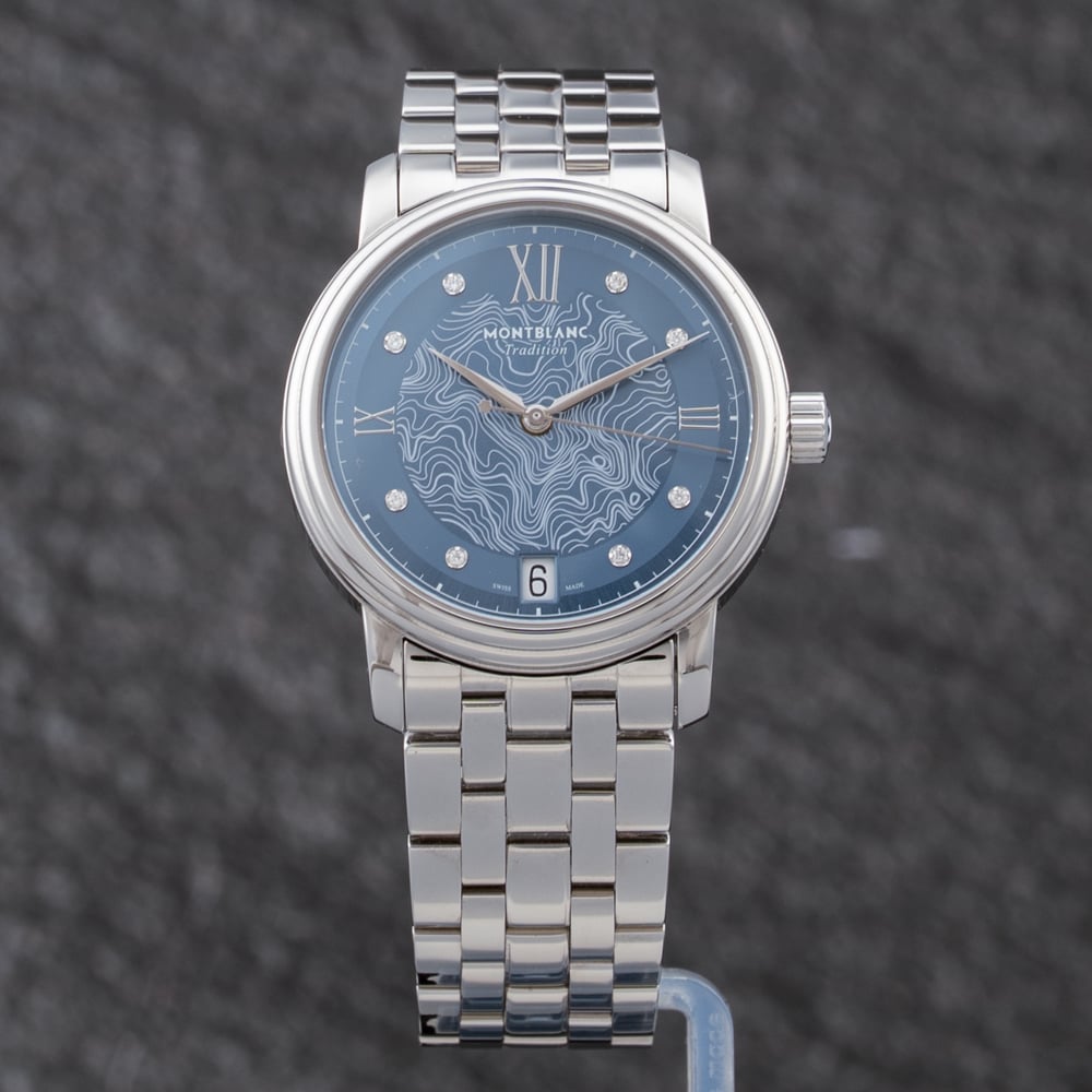 Pre-Owned Montblanc Ladies Tradition Blue Dial Bracelet Watch 131297