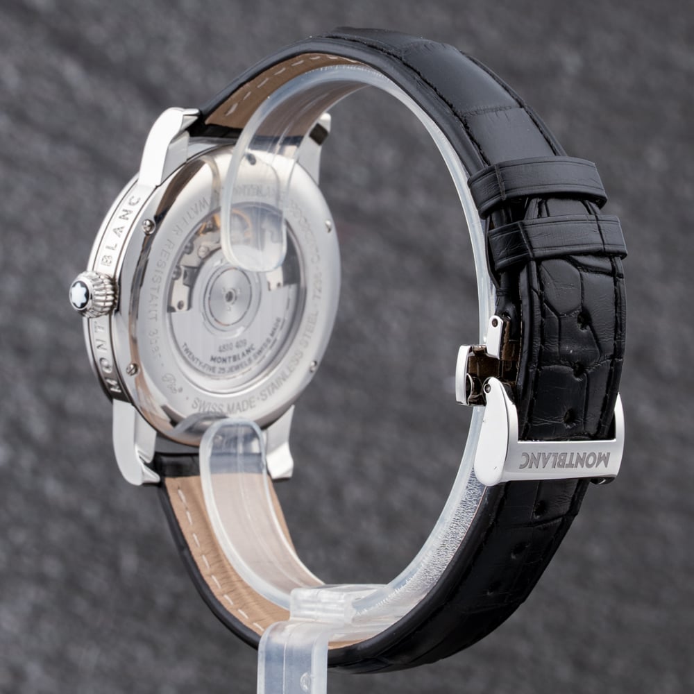 Pre-Owned Montblanc Mens Star Silver Dial Leather Strap Watch 107114