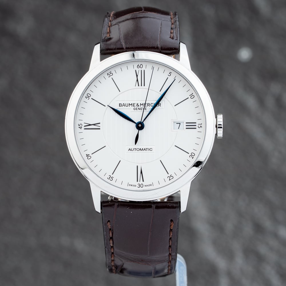 Pre-Owned Baume &amp; Mercier Mens Classima Silver Dial Leather Strap Watch 10214