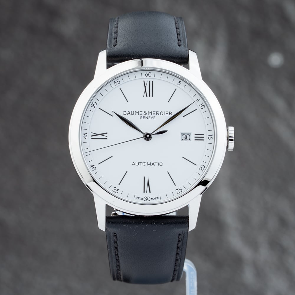 Pre-Owned Baume &amp; Mercier Mens Classima White Dial Leather Strap Watch 10332