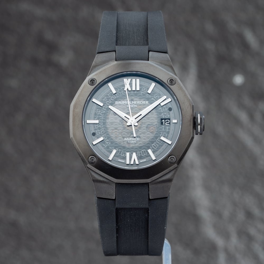 Pre-Owned Baume &amp; Mercier Mens Riviera Skeleton Dial Rubber Strap Watch 10617