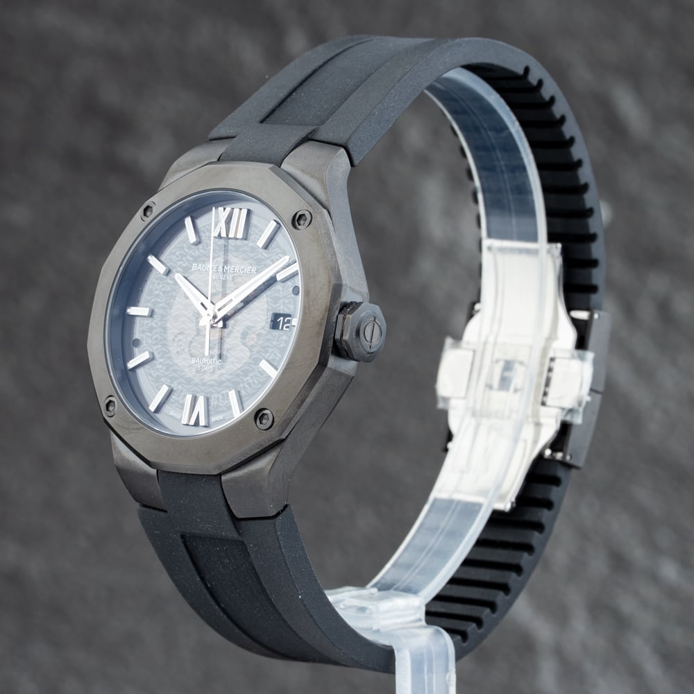 Pre-Owned Baume & Mercier Mens Riviera Skeleton Dial Rubber Strap Watch 10617