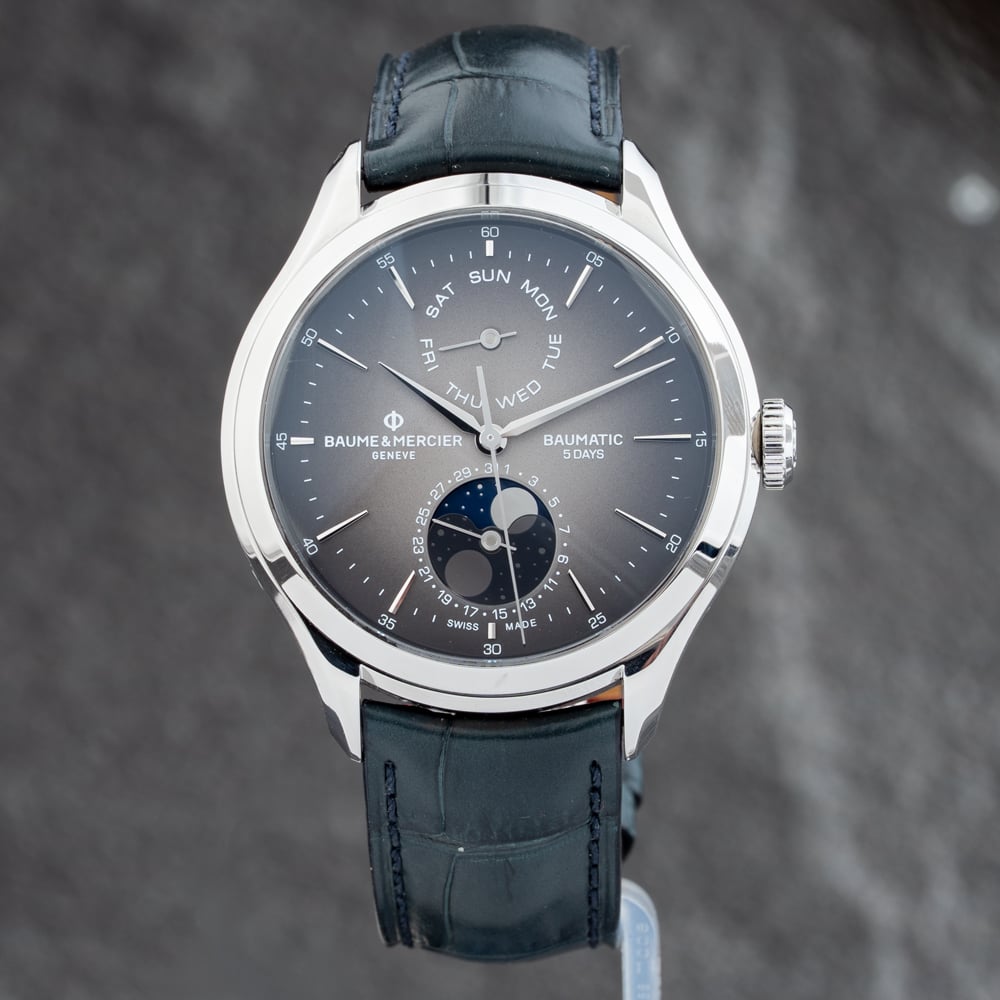 Pre-Owned Baume &amp; Mercier Mens Clifton Grey Dial Leather Strap Watch 10548