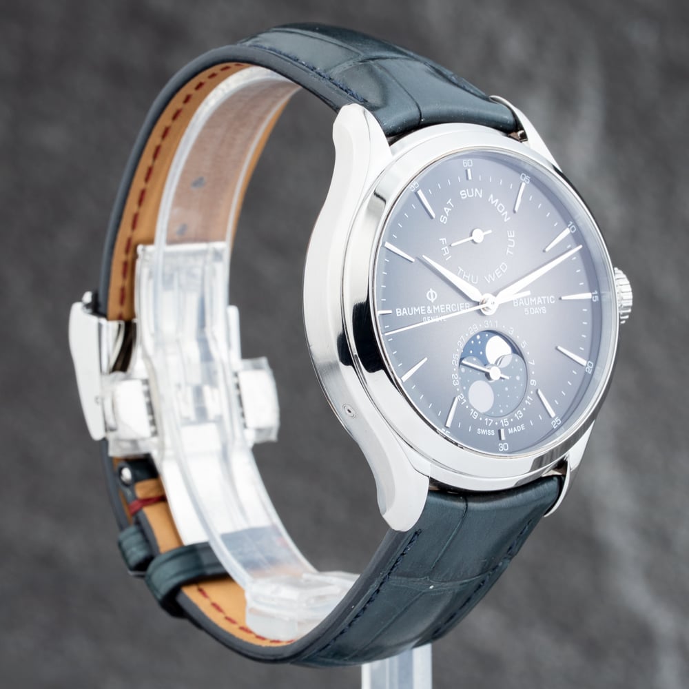 Pre-Owned Baume & Mercier Mens Clifton Grey Dial Leather Strap Watch 10548