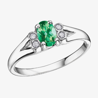 9ct White Gold Oval-cut Emerald and Diamond Cluster Ring 51Y59WG 5-10 EM