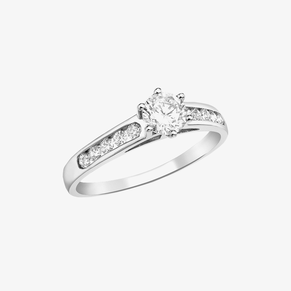 9ct White Gold Shoulder-Set Crystal Solitaire Ring 5.84.4881