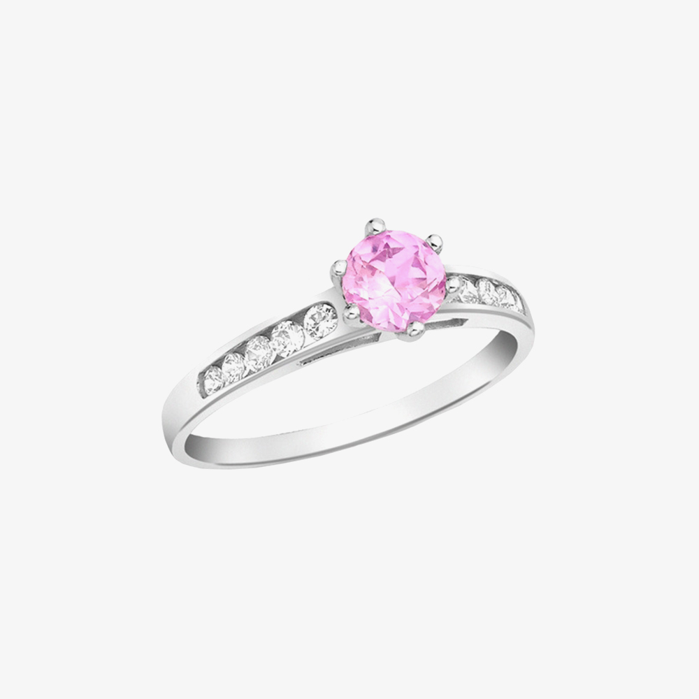 9ct White Gold Pink and White Crystal-Set Solitaire Ring 5.84.7371