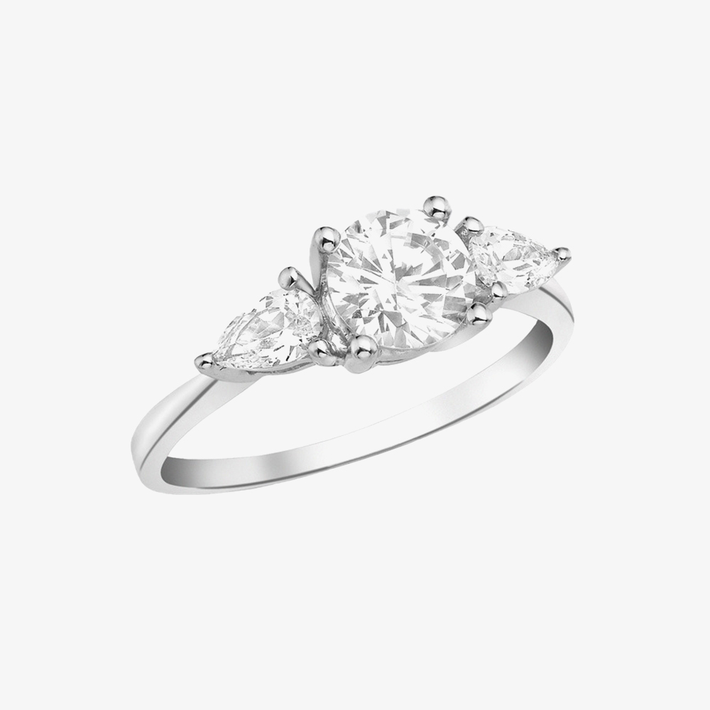 9ct White Gold Three Stone Crystal Ring 5.84.7691