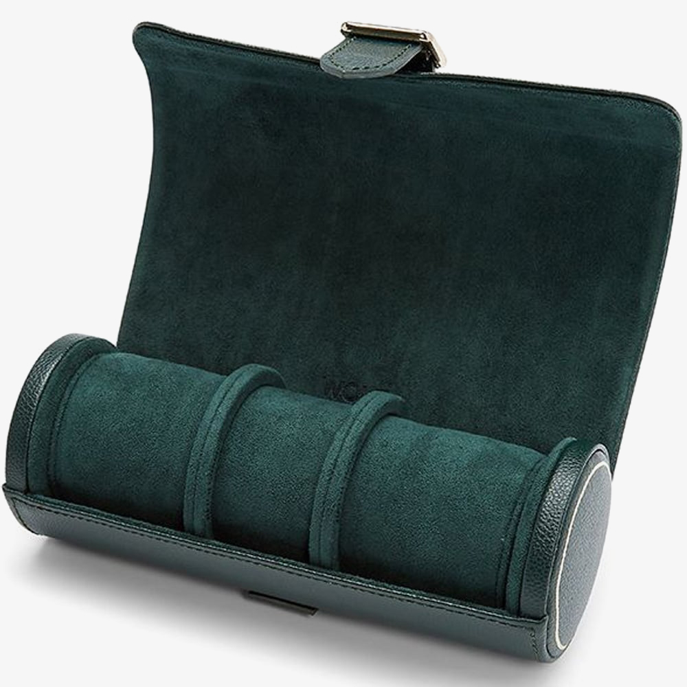 WOLF Racing Green Leather Triple Watch Roll 792941