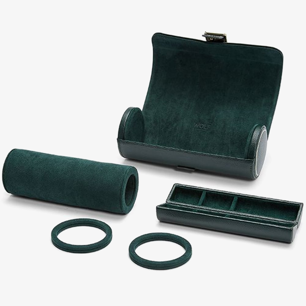 WOLF Racing Green Leather Triple Watch Roll 792941