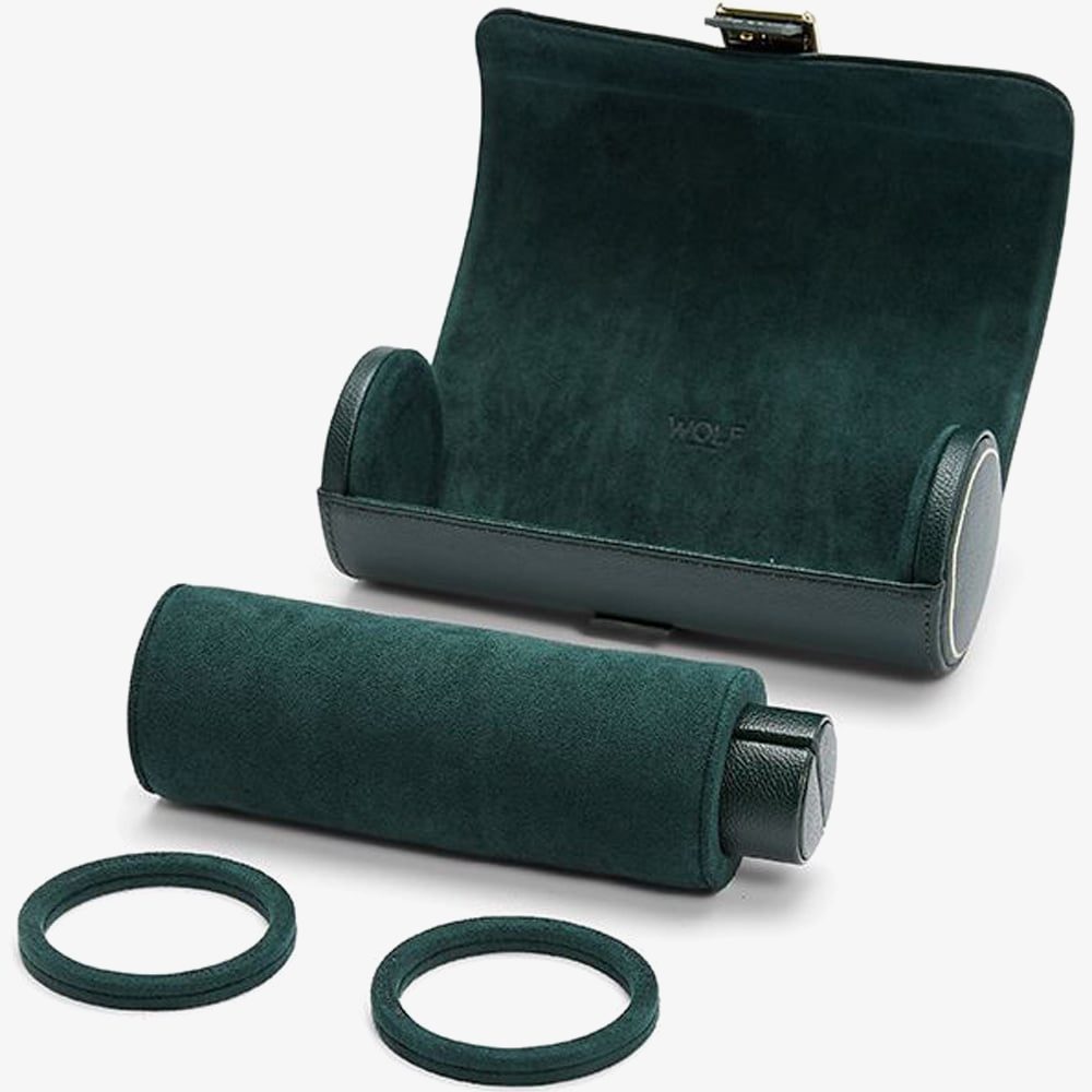 WOLF Racing Green Leather Triple Watch Roll 792941
