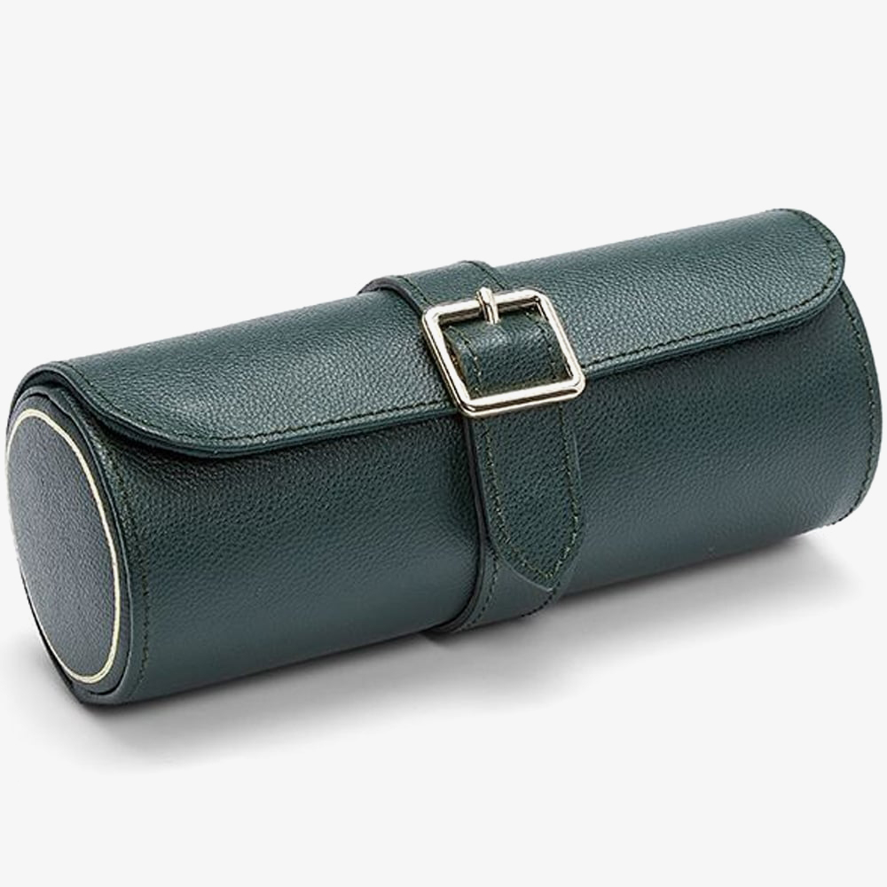 WOLF Racing Green Leather Triple Watch Roll 792941