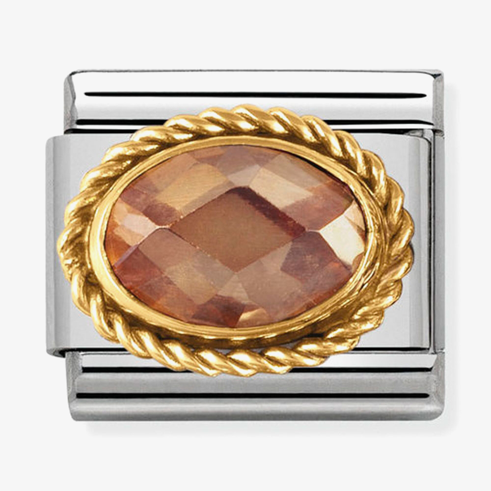 Product photograph of Nomination Classic Gold Faceted Oval Champagne Stone Charm 030602 024 from The Jewel Hut