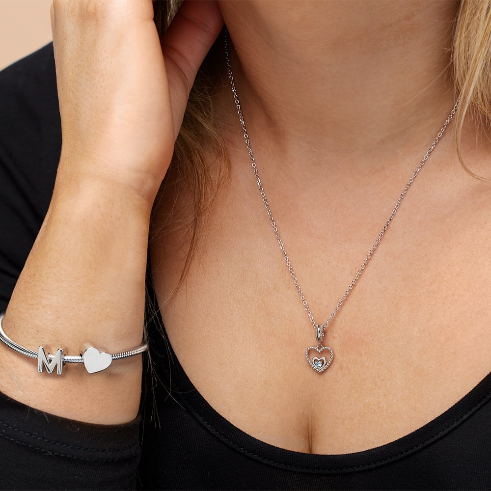 Rosa Lea March Birthstone Heart Dangle Charm Necklace
