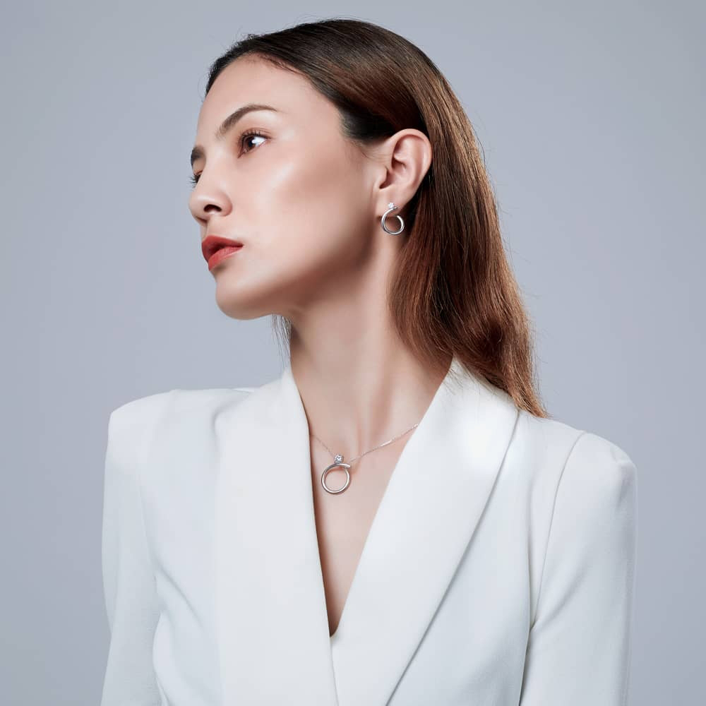 Fei Liu Iridiana Silver Plain Cubic Zirconia Swirl Earrings COR-925R-201-CZ00