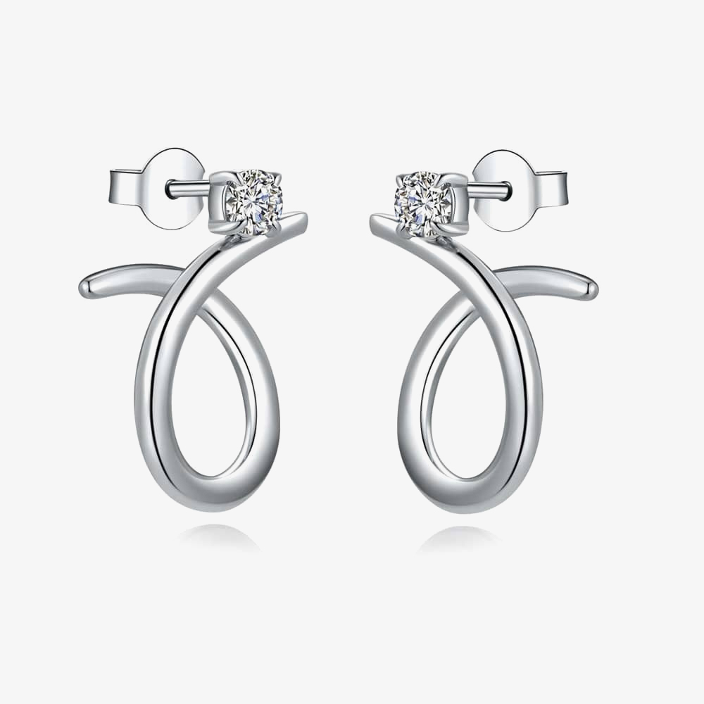 Fei Liu Iridiana Silver Plain Cubic Zirconia Swirl Earrings COR-925R-201-CZ00