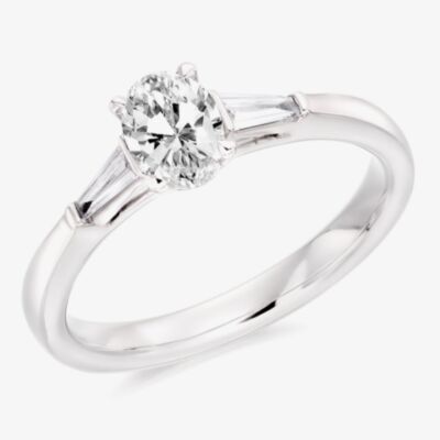 Platinum Excellence Platinum 0.68ct Certificated Oval Cut Shoulder Set Solitaire Ring TRL32371