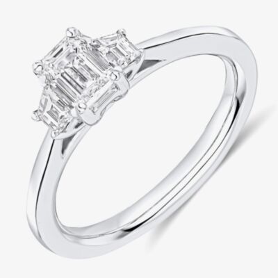 Platinum Excellence Platinum 0.75ct Certificated Emerald Cut Diamond Three Stone Ring TRL32419