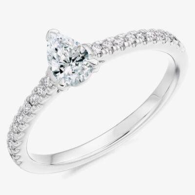 Platinum Excellence Platinum 0.53ct Certificated Pear Cut Diamond Shoulder Set Solitaire Ring ENG4428