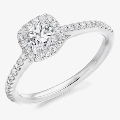 Platinum Excellence Platinum 0.48ct Certificated Cushion Cut Diamond Shoulder Set Halo Ring ENG4048SMT