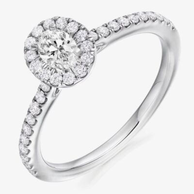 Platinum Excellence Platinum 0.53 Certificated Oval Cut Diamond Shoulder Set Halo Ring ENG6529SMT2