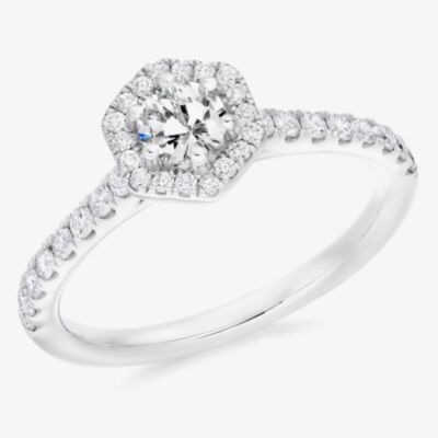 Platinum Excellence Platinum 0.70ct Certificated Round Brilliant Cut Diamond Shoulder Set Halo Ring ENG29578SMT
