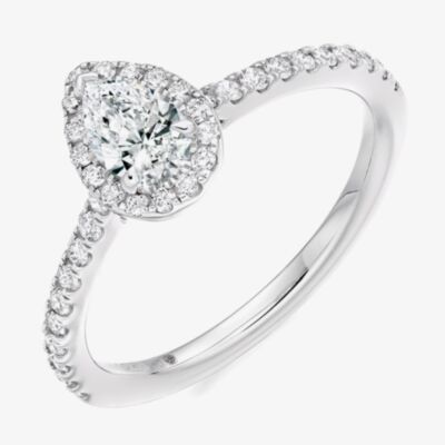 Platinum Excellence Platinum 0.54ct Pear Cut Diamond Shoulder Set Halo Ring ENG21428SMT