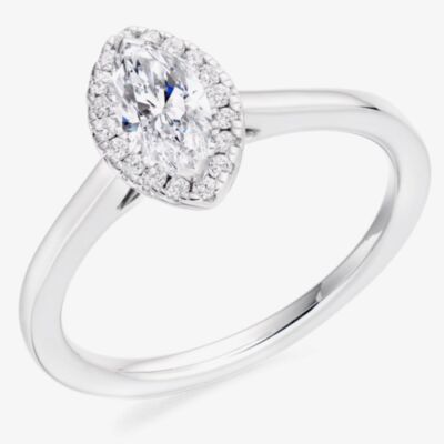 Platinum Excellence Platinum 0.45ct Certificated Marquise Cut Diamond Halo Ring 45ENG4958