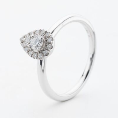 9ct White Gold 0.30ct Pear Cut Diamond Halo Ring NTR832PEAR-D-9WG