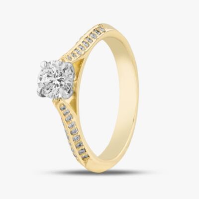18ct Yellow Gold Certified 0.70ct Brilliant Cut Diamond Shoulder Set Solitaire Ring 10639/18PT/M020(.50ct)