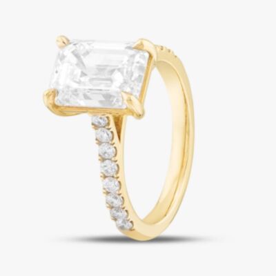 18ct Yellow Gold Certified 4.41ct Emerald & Brilliant Cut Diamond Shoulder Set Solitaire Ring 15741