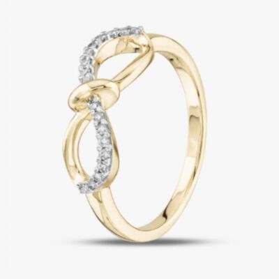 9ct Yellow Gold 0.10ct Brilliant Cut Diamond Bow Ring THR39179-10 (YG)