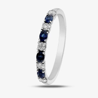 9ct White Gold Sapphire & 0.2ct Diamond Half Eternity Ring 50L76-9