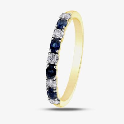 9ct Yellow Gold Sapphire & 0.2ct Diamond Half Eternity Ring 50L76-9