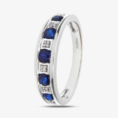 9ct White Gold Brilliant Sapphire & 0.02ct Diamond Half Eternity Ring PR10429W SA